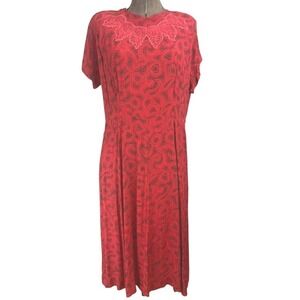 Vintage Womens M/L 40s Day Dress Red Black Paisley Cottage Rockabilly Festival